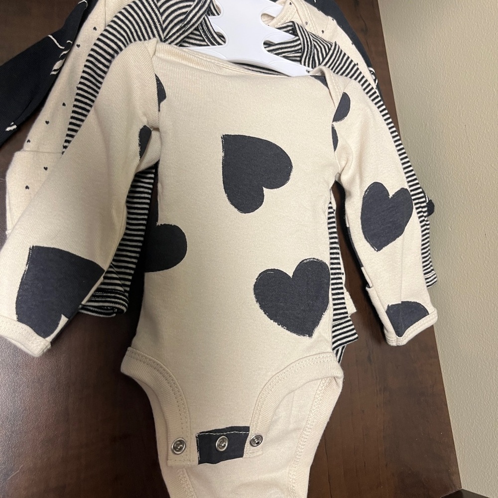 Carter's Cream and Black Heart Print Bodysuit